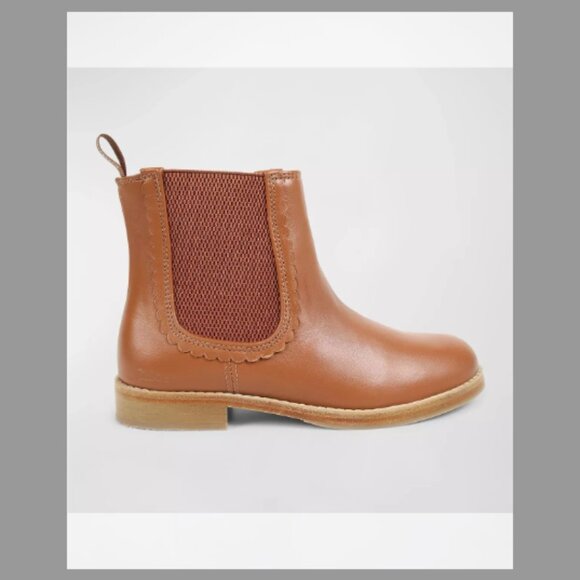 Chloe Girl's Leather Scallop-Trim Ankle Boots, (Color brown Size:35EU (4US KID) - Picture 1 of 11